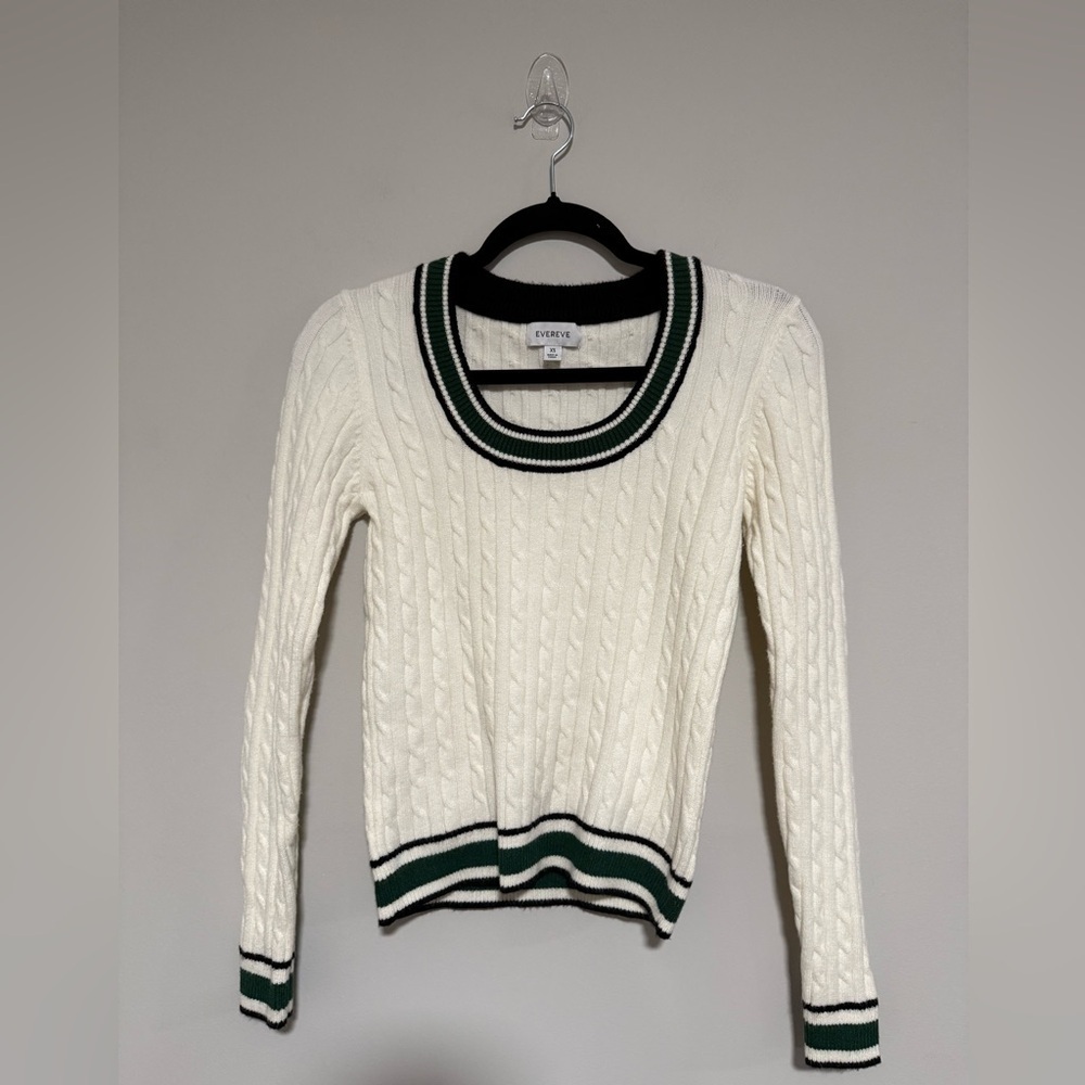 Evereve Cable Knit Scoop Neck Sweater Size XS Tennis Preppy Academia Classic